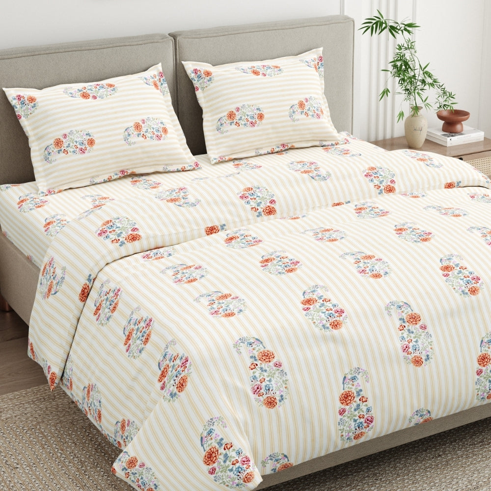 Floral Reverie Combed Cotton King Bedsheet, 186 TC