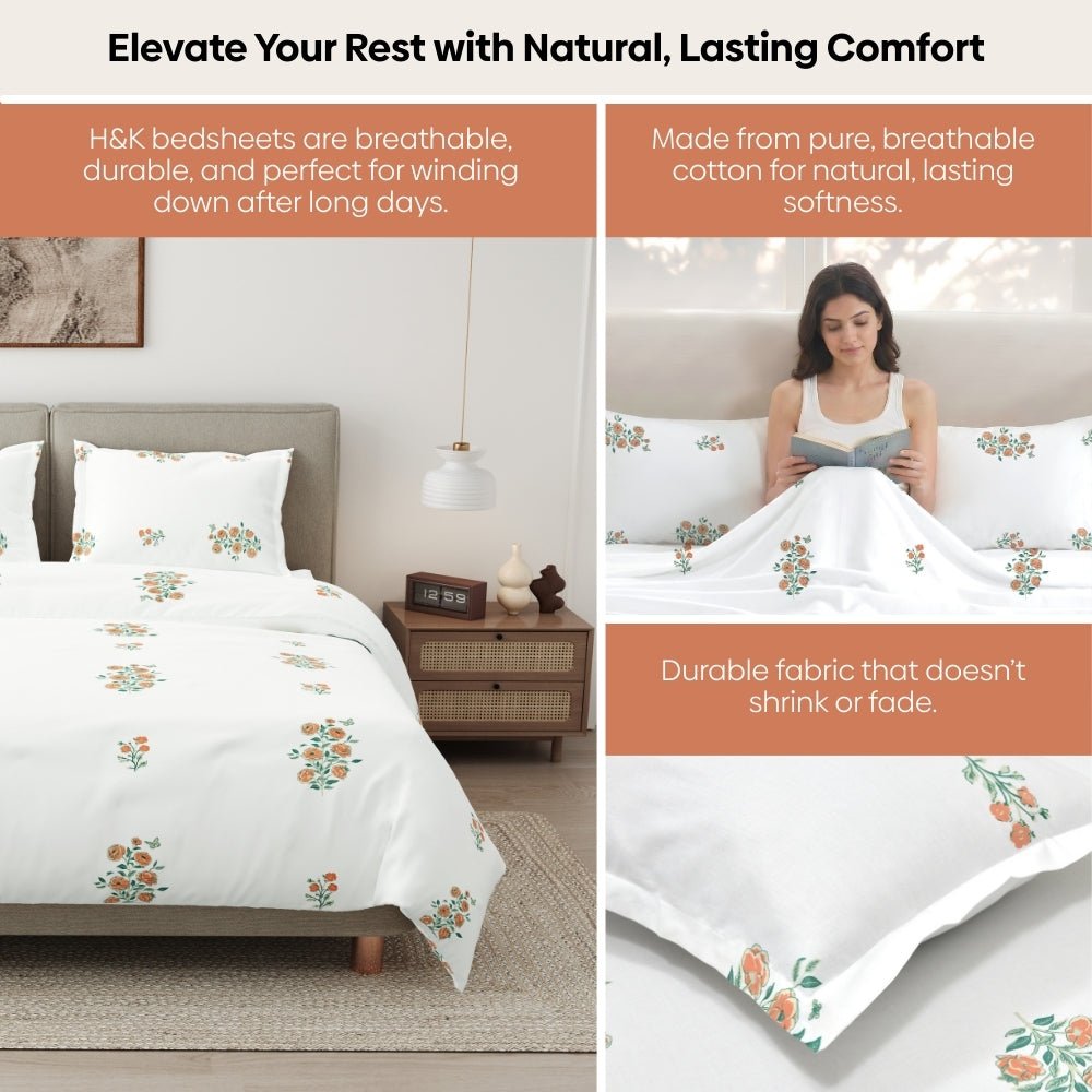 Petals of Tradition Combed Cotton King Bedsheet, 186 TC - Bedsheets | haus & kinder