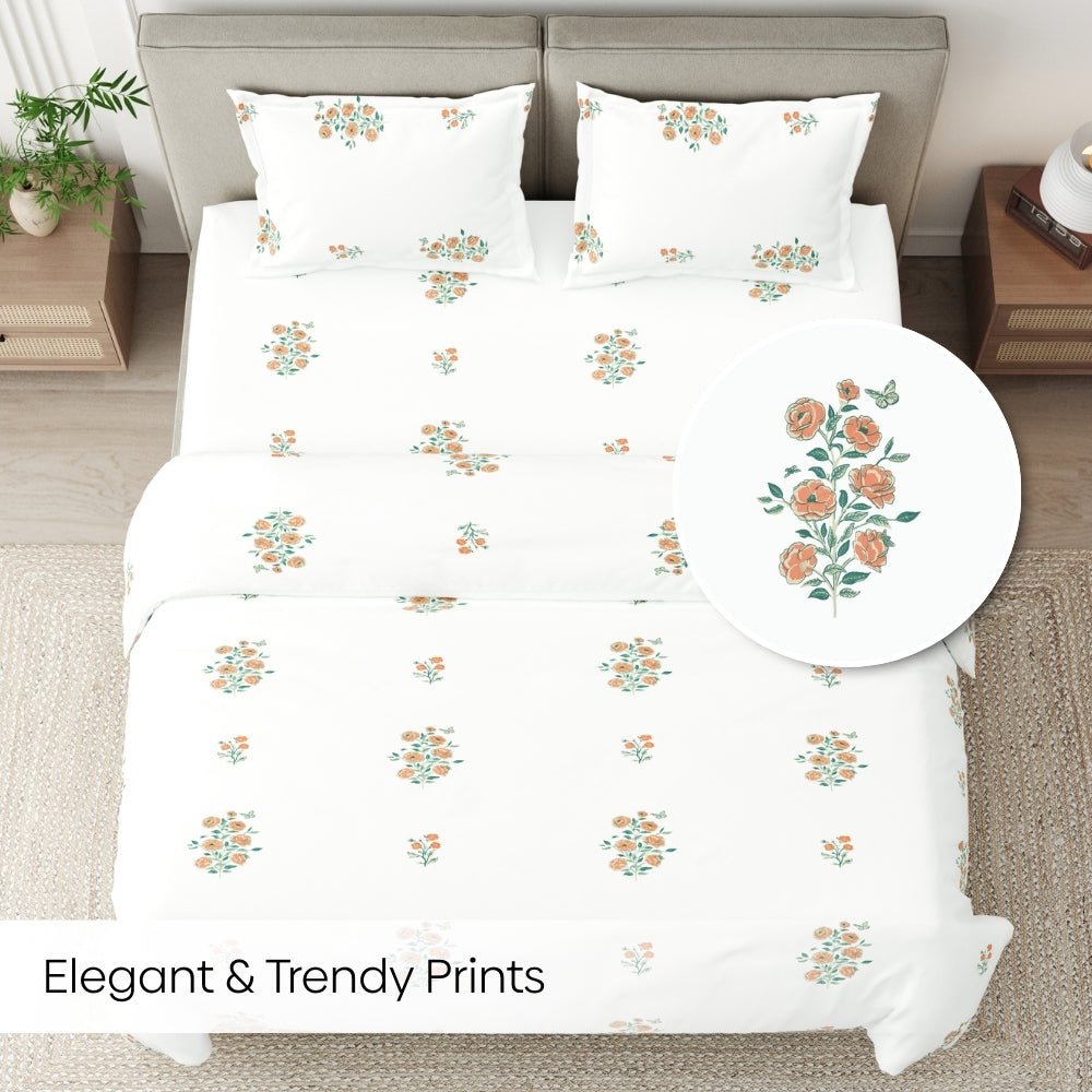 Petals of Tradition Combed Cotton King Bedsheet, 186 TC - Bedsheets | haus & kinder