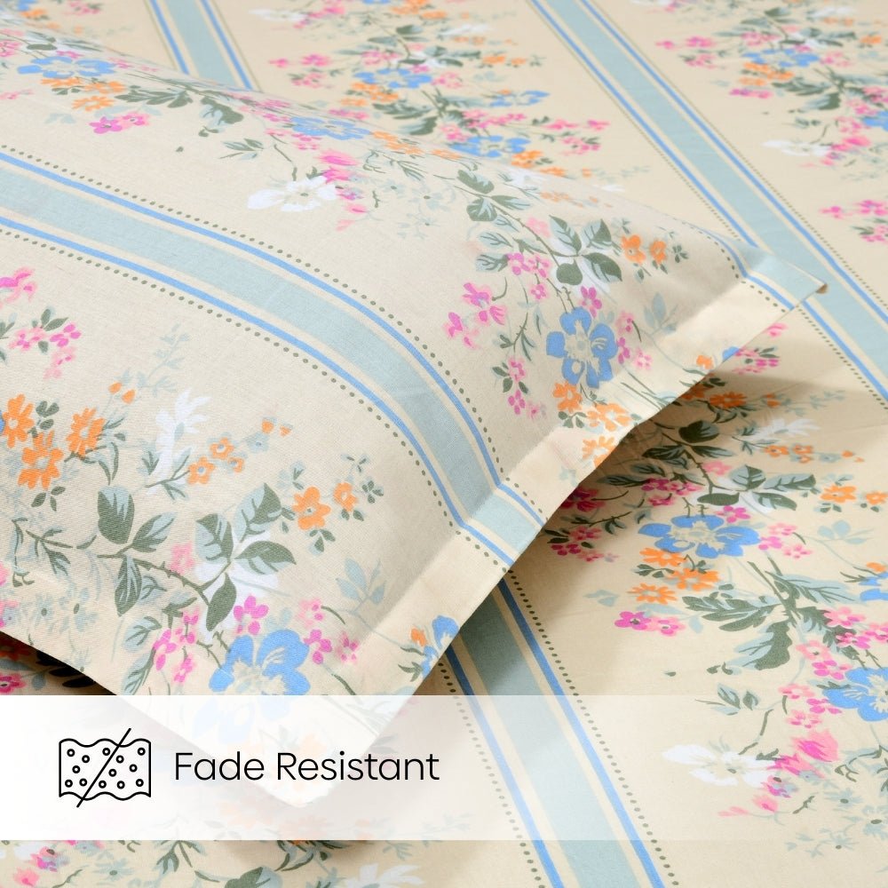 Serenade of Flowers Combed Cotton King Bedsheet, 186 TC - Bedsheets | haus & kinder