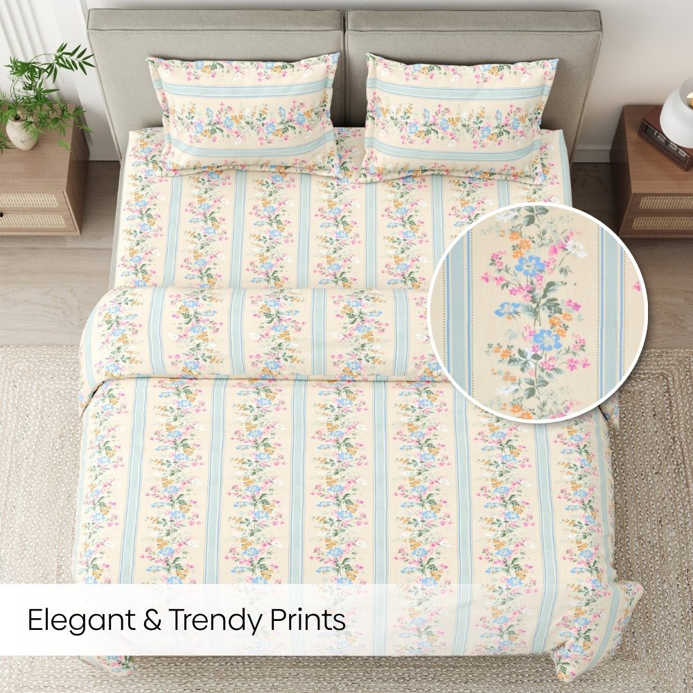 Serenade of Flowers Combed Cotton King Bedsheet, 186 TC - Bedsheets | haus & kinder