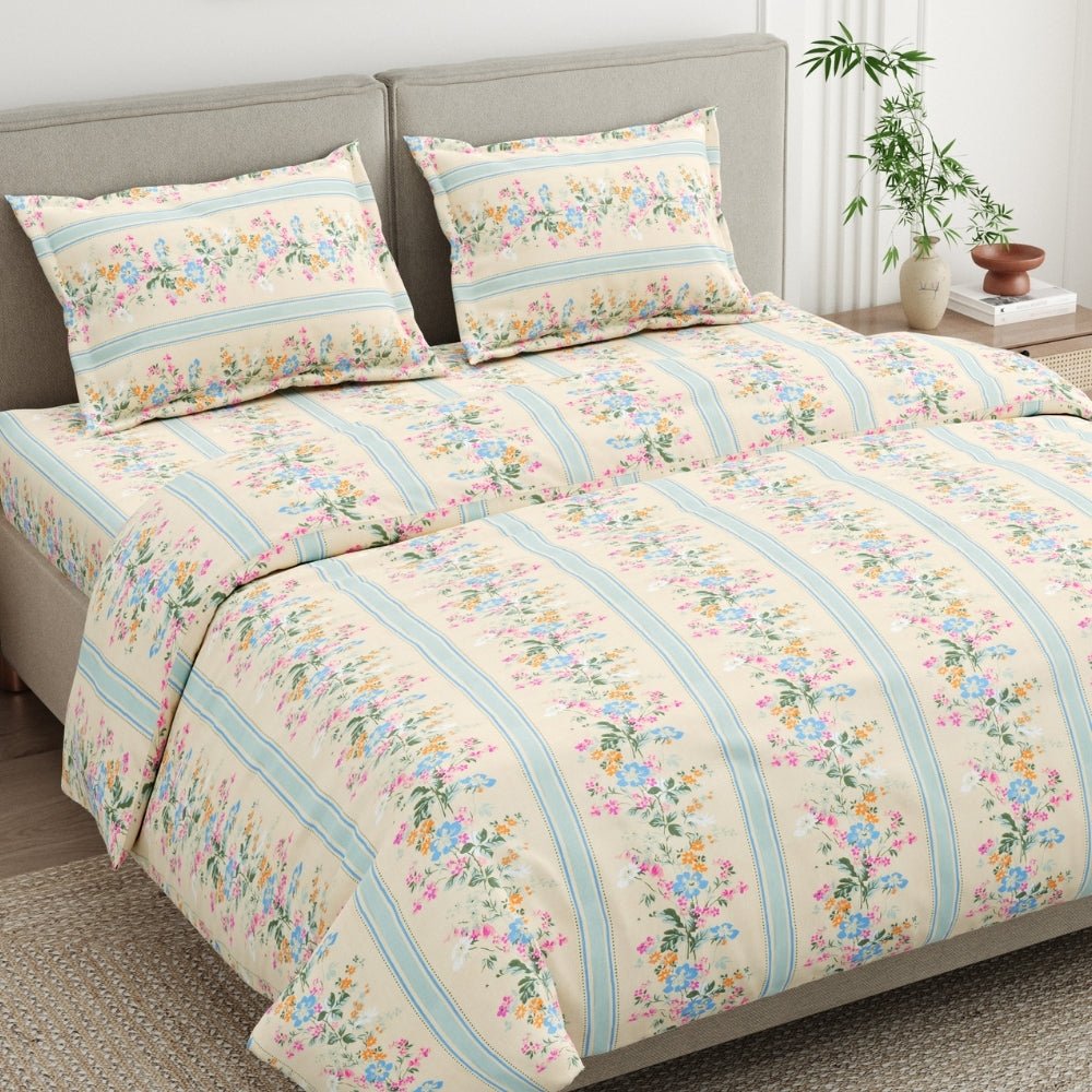 Serenade of Flowers Combed Cotton King Bedsheet, 186 TC - Bedsheets | haus & kinder