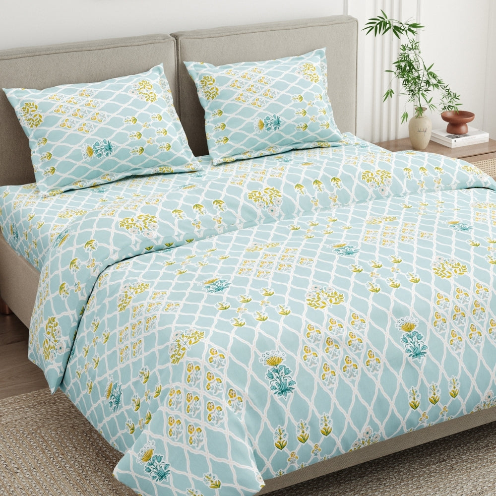 Heritage Blue 100% Cotton Double Size Bedsheet, 186TC