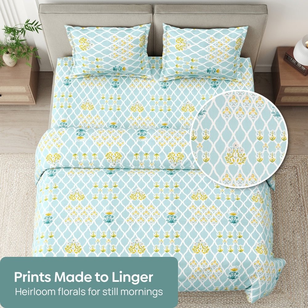 Heritage Blue 100% Cotton Double Size Bedsheet, 186TC - Bedsheets | haus & kinder