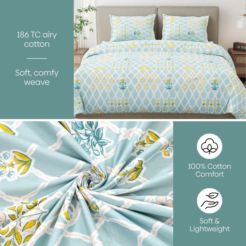 Heritage Blue 100% Cotton Double Size Bedsheet, 186TC - Bedsheets | haus & kinder