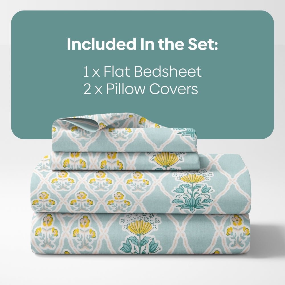 Heritage Blue 100% Cotton Double Size Bedsheet, 186TC - Bedsheets | haus & kinder