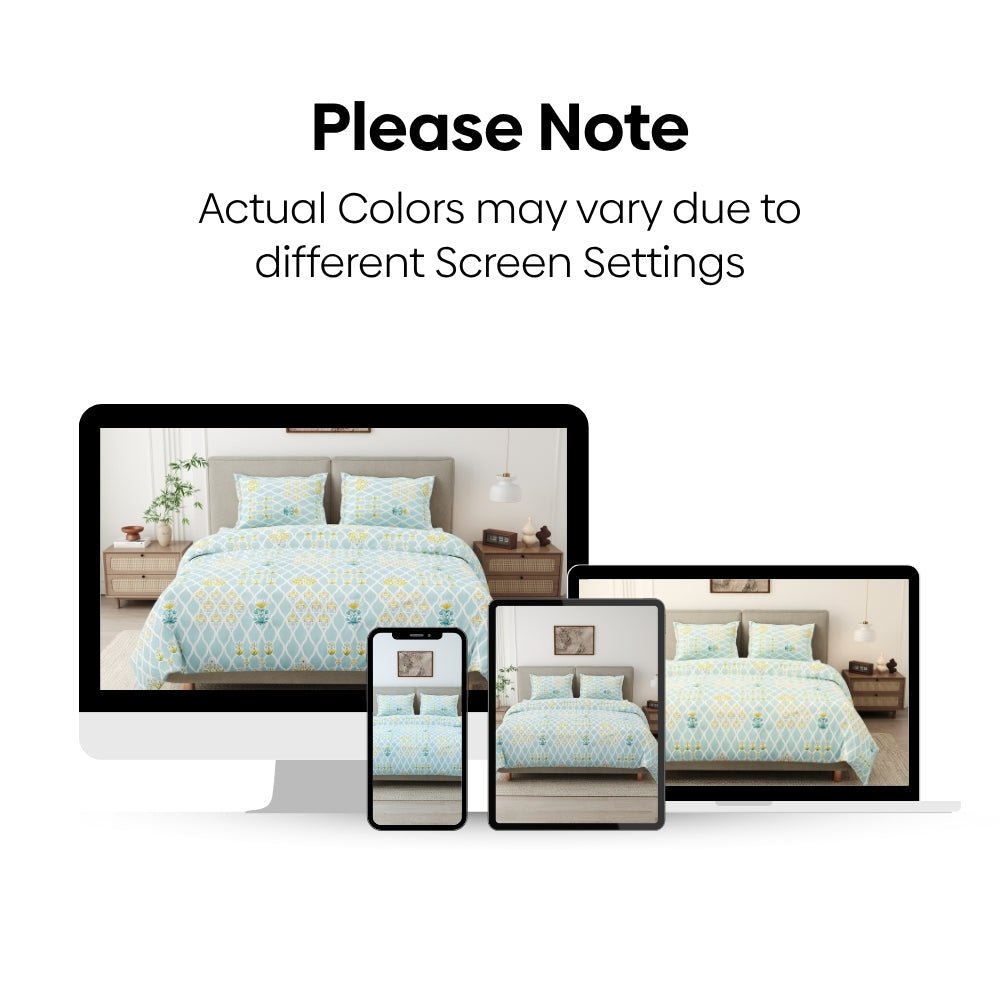Heritage Blue 100% Cotton Double Size Bedsheet, 186TC - Bedsheets | haus & kinder
