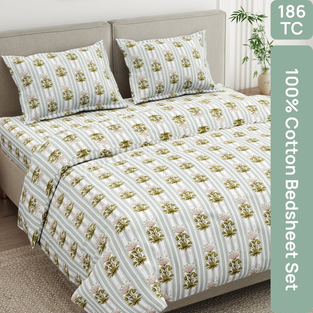 Heritage Garden 100% Cotton Double Size Bedsheet, 186TC - Bedsheets | haus & kinder