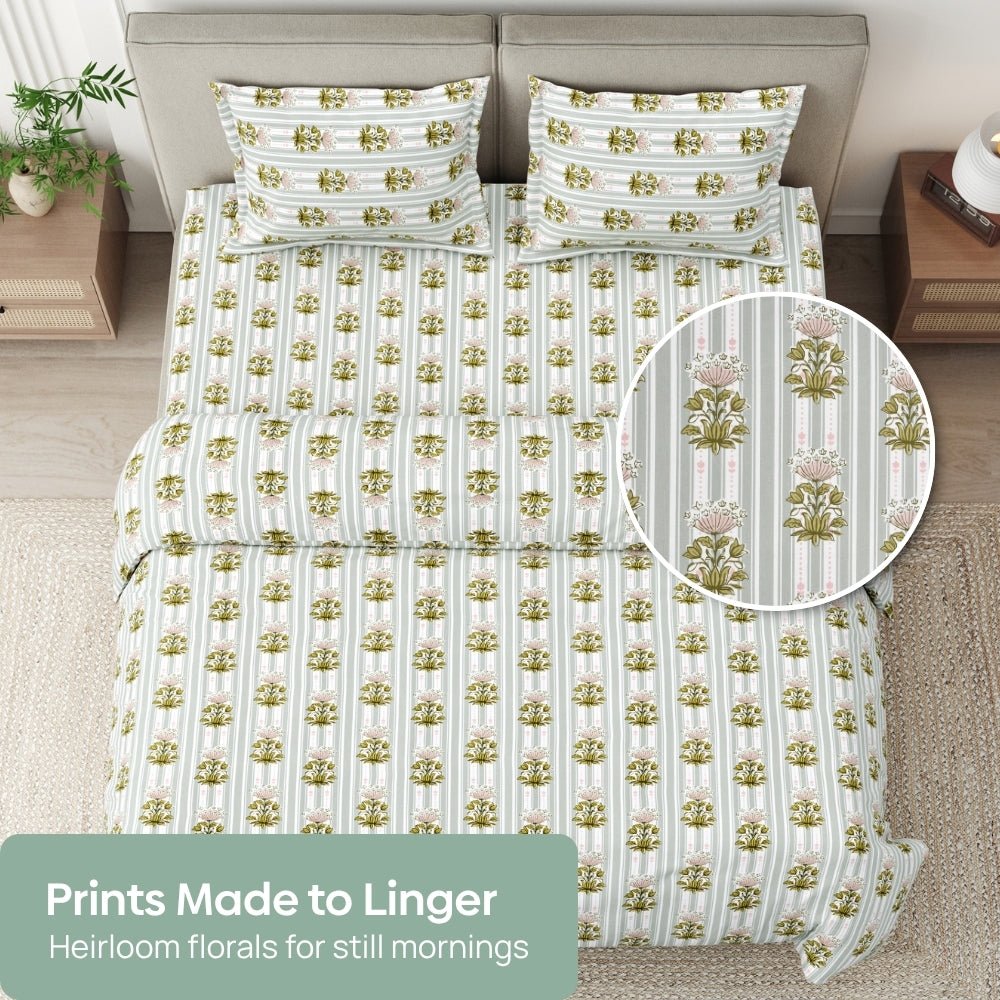 Heritage Garden 100% Cotton Double Size Bedsheet, 186TC - Bedsheets | haus & kinder