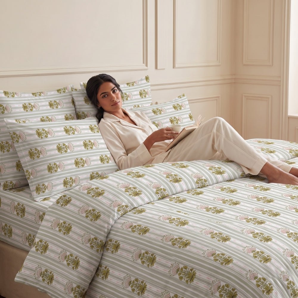 Heritage Garden 100% Cotton Double Size Bedsheet, 186TC - Bedsheets | haus & kinder