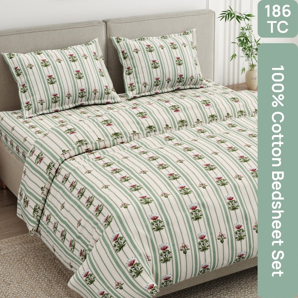 Striped Garden 100% Cotton Double Size Bedsheet, 186TC - Bedsheets | haus & kinder