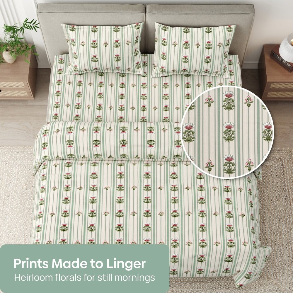 Striped Garden 100% Cotton Double Size Bedsheet, 186TC - Bedsheets | haus & kinder