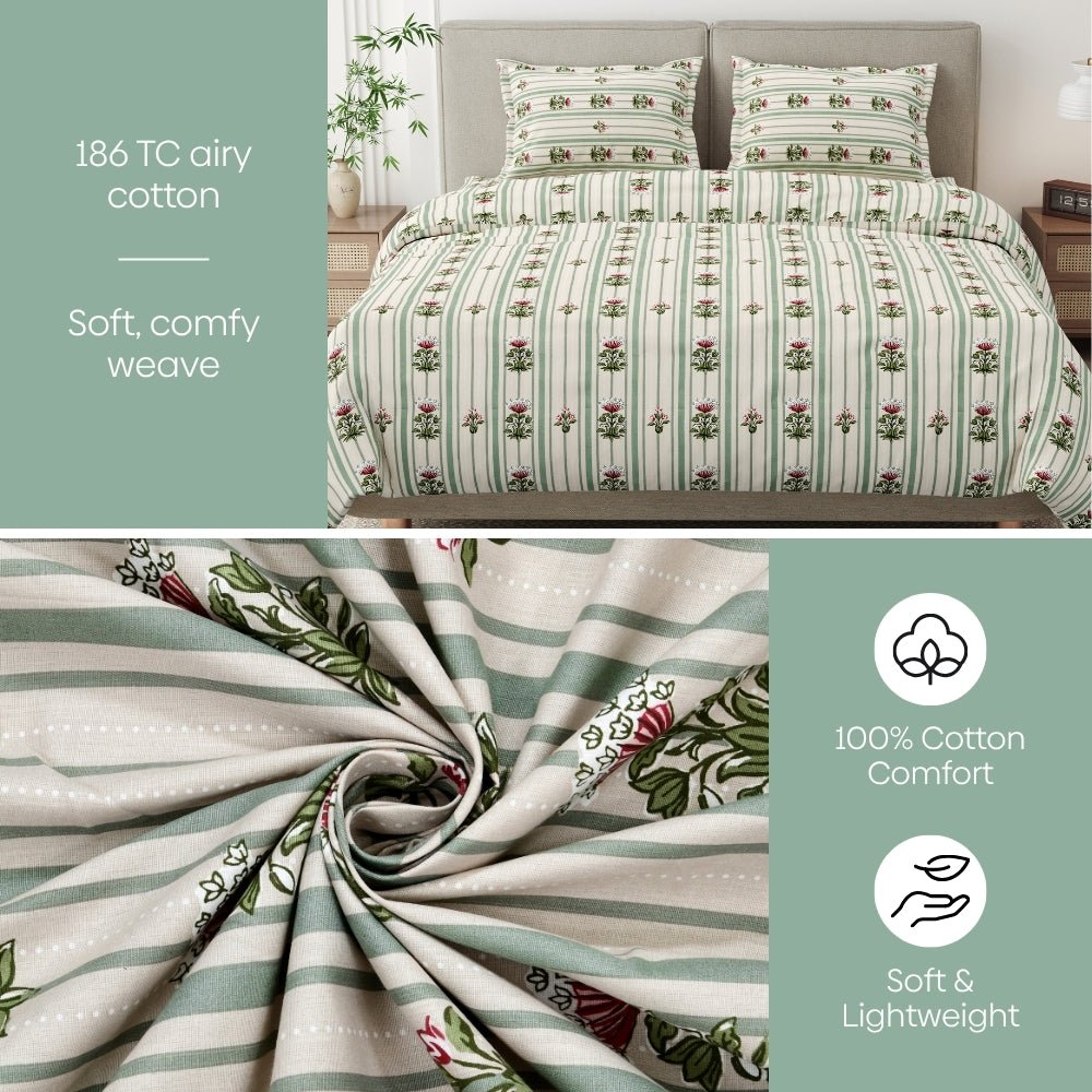 Striped Garden 100% Cotton Double Size Bedsheet, 186TC - Bedsheets | haus & kinder