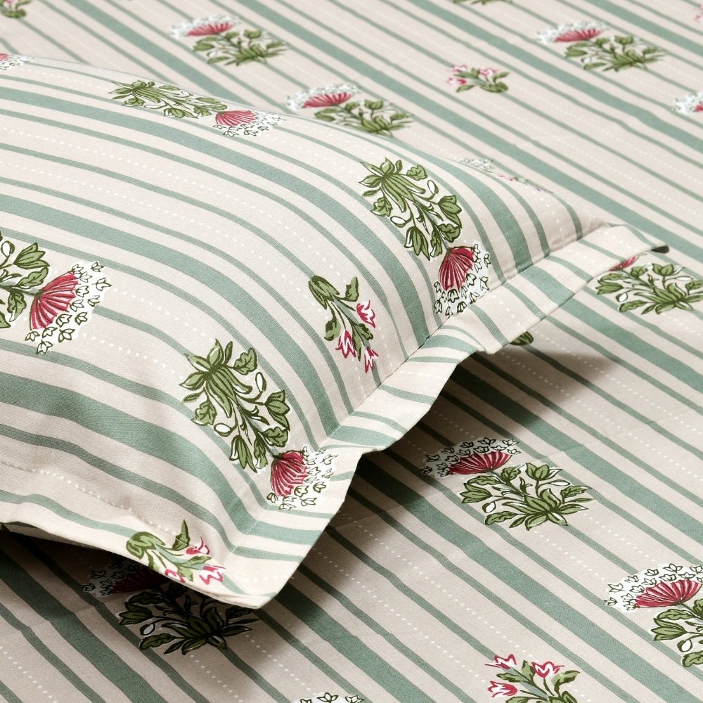 Striped Garden 100% Cotton Double Size Bedsheet, 186TC - Bedsheets | haus & kinder