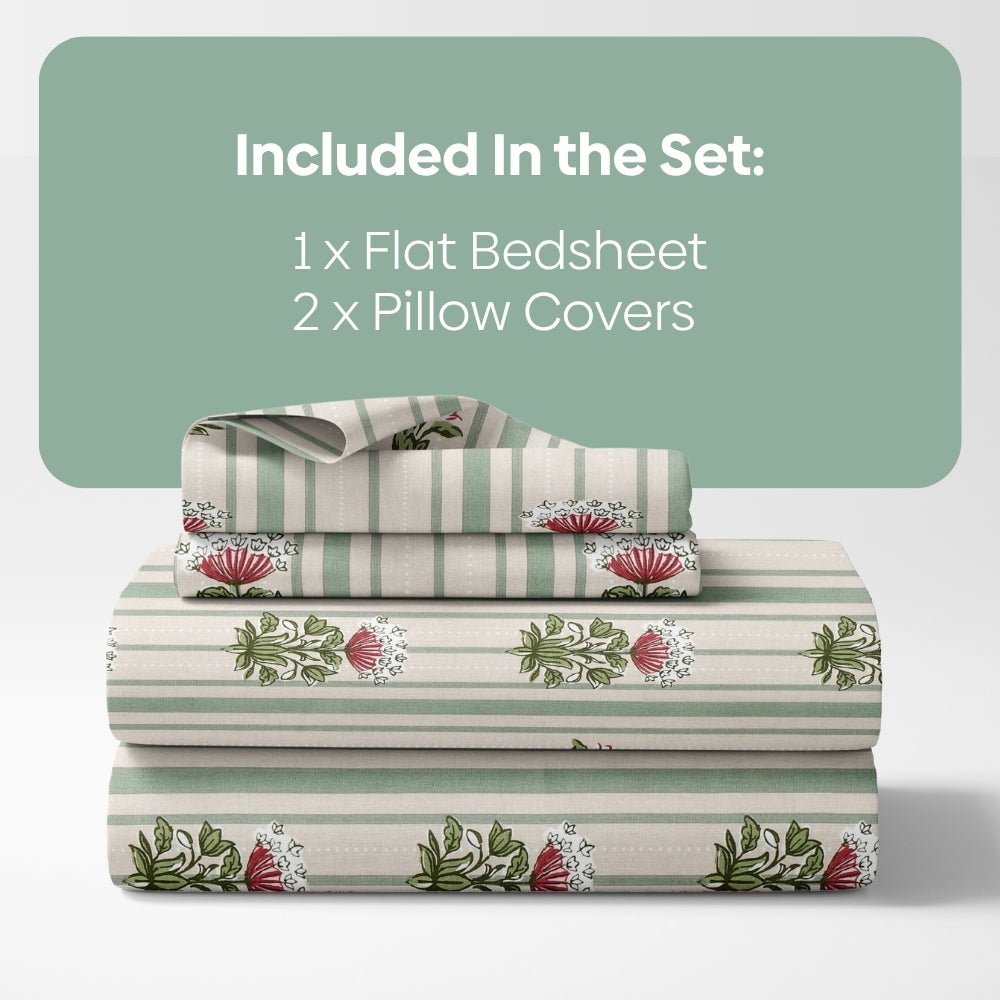 Striped Garden 100% Cotton Double Size Bedsheet, 186TC - Bedsheets | haus & kinder