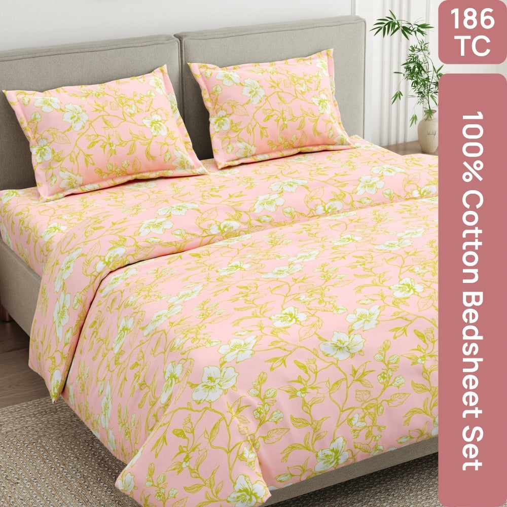 Soft Haze Lime 100% Cotton Double Flat Bedsheet, 186 TC