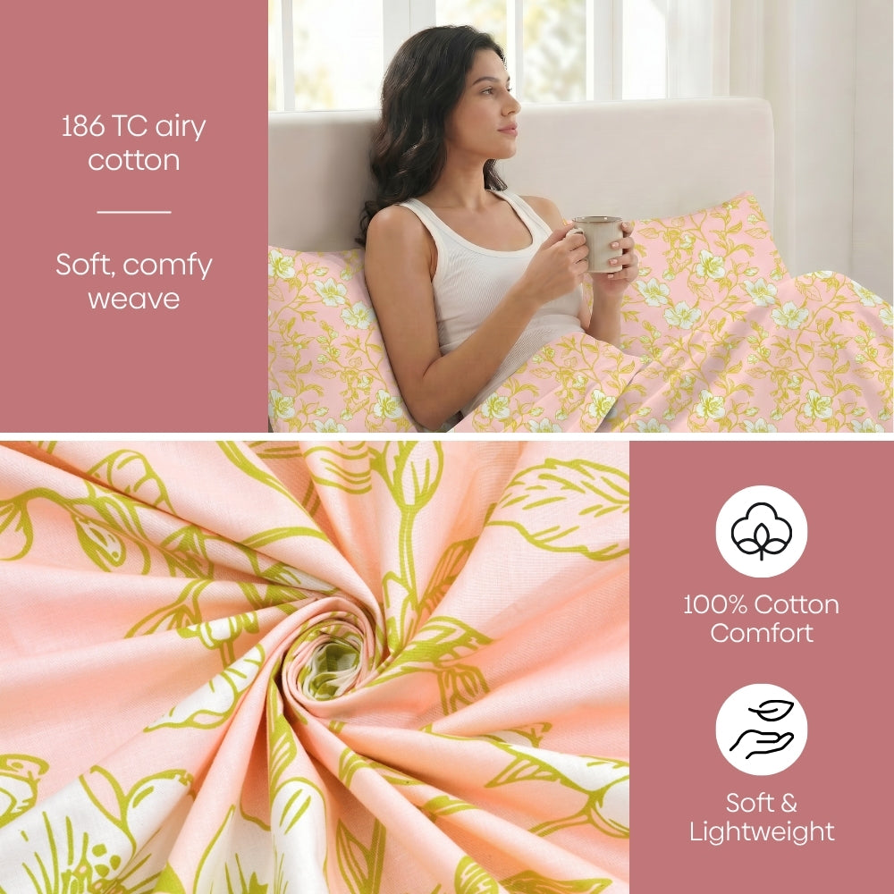 Soft Haze Lime 100% Cotton Double Flat Bedsheet, 186 TC