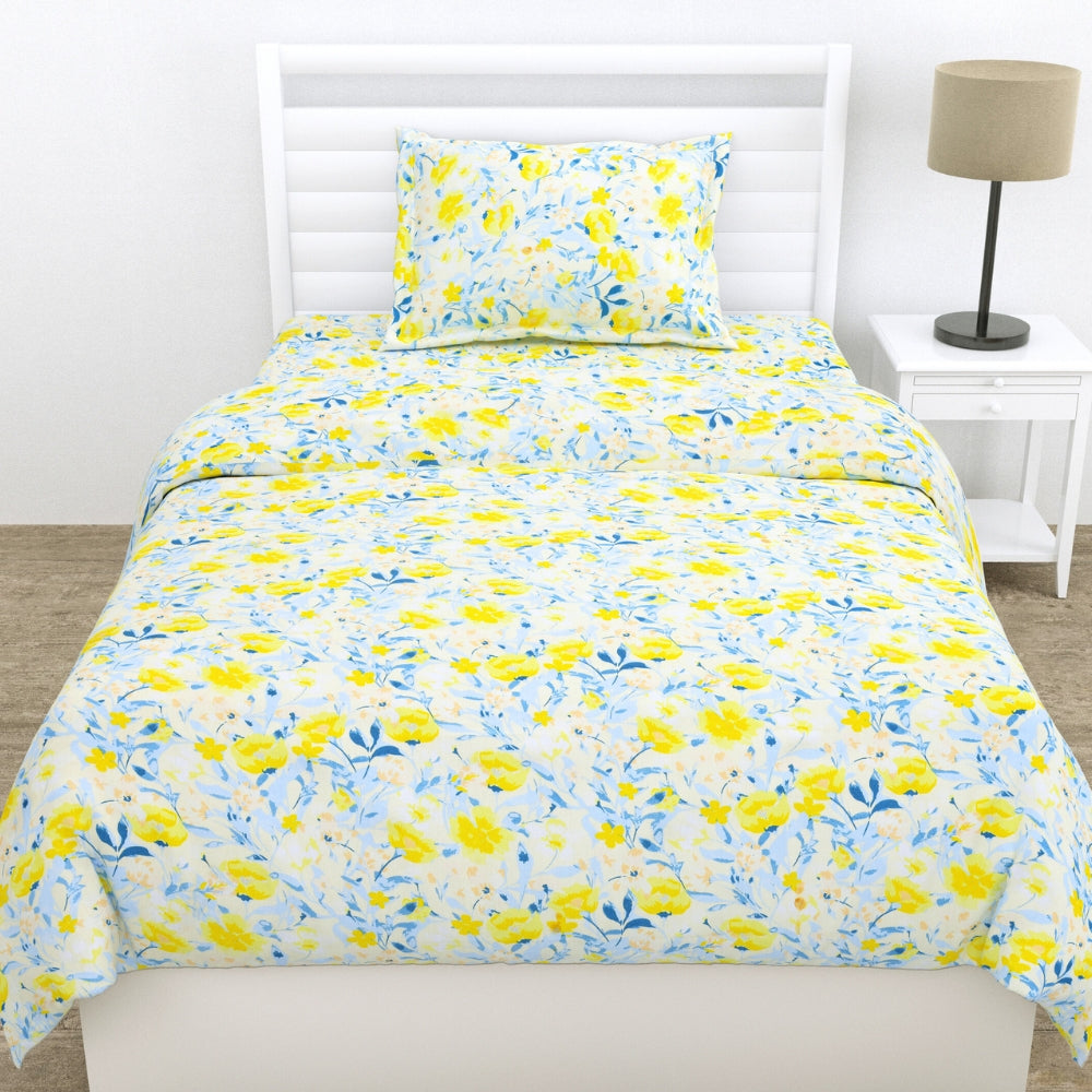100% Cotton Single Flat 186 TC Bedsheet, Floravue, Multicolor