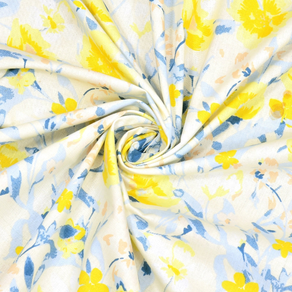 100% Cotton Single Fitted 186 TC Bedsheet, Floravue, Multicolor