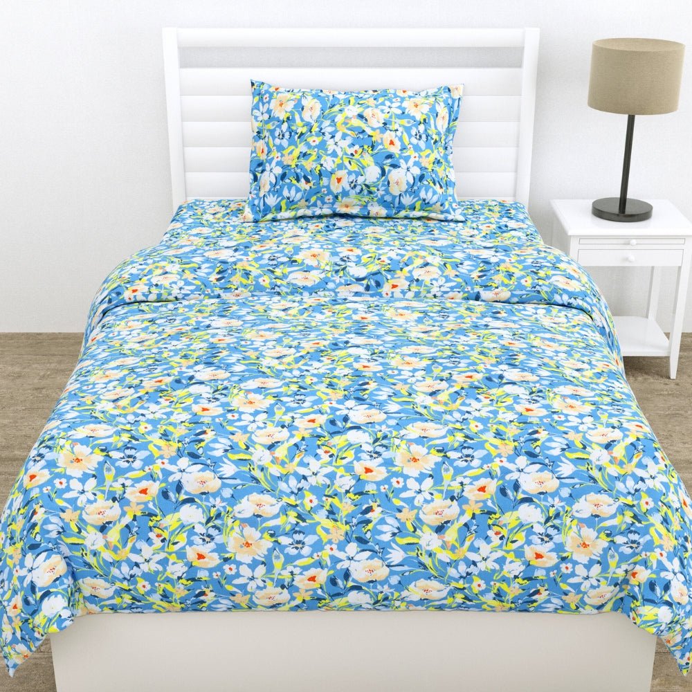 Everbelle 100% Cotton Single Flat 186 TC Bedsheet, Blue - Bedsheets | haus & kinder