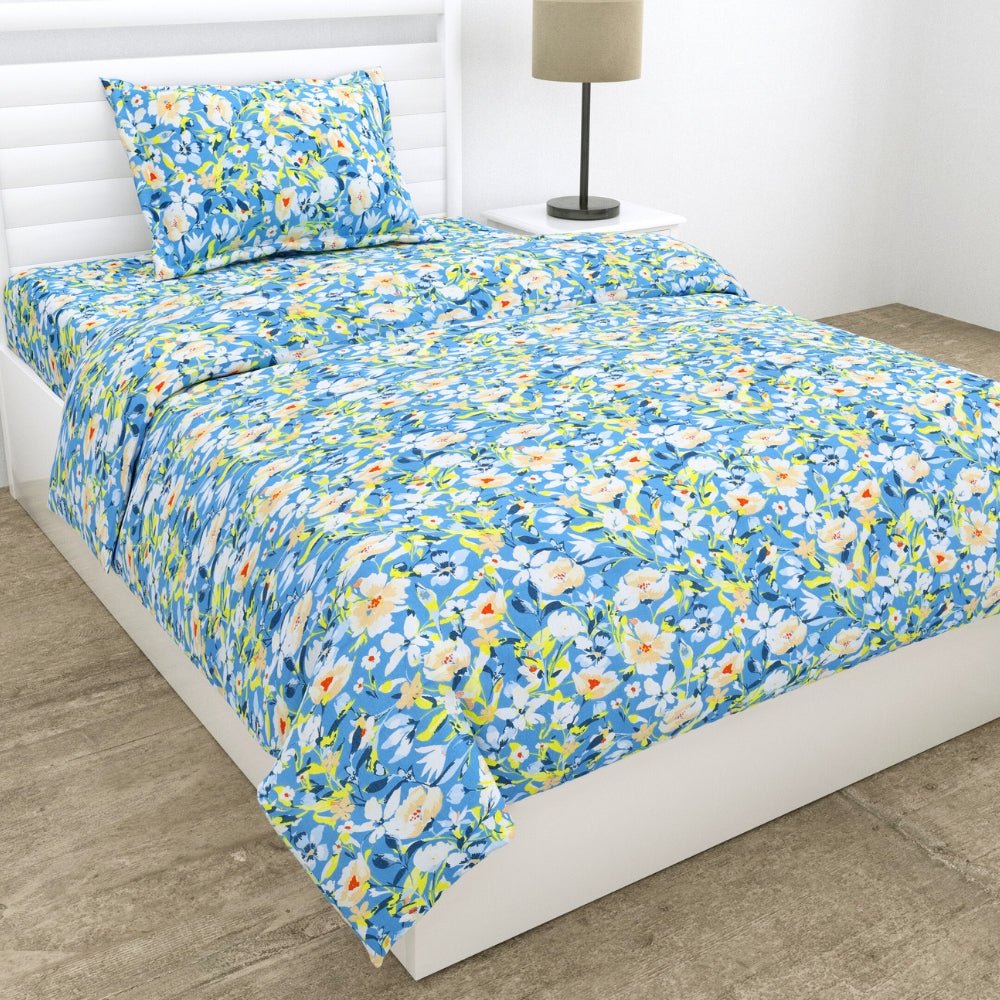 Everbelle 100% Cotton Single Flat 186 TC Bedsheet, Blue - Bedsheets | haus & kinder