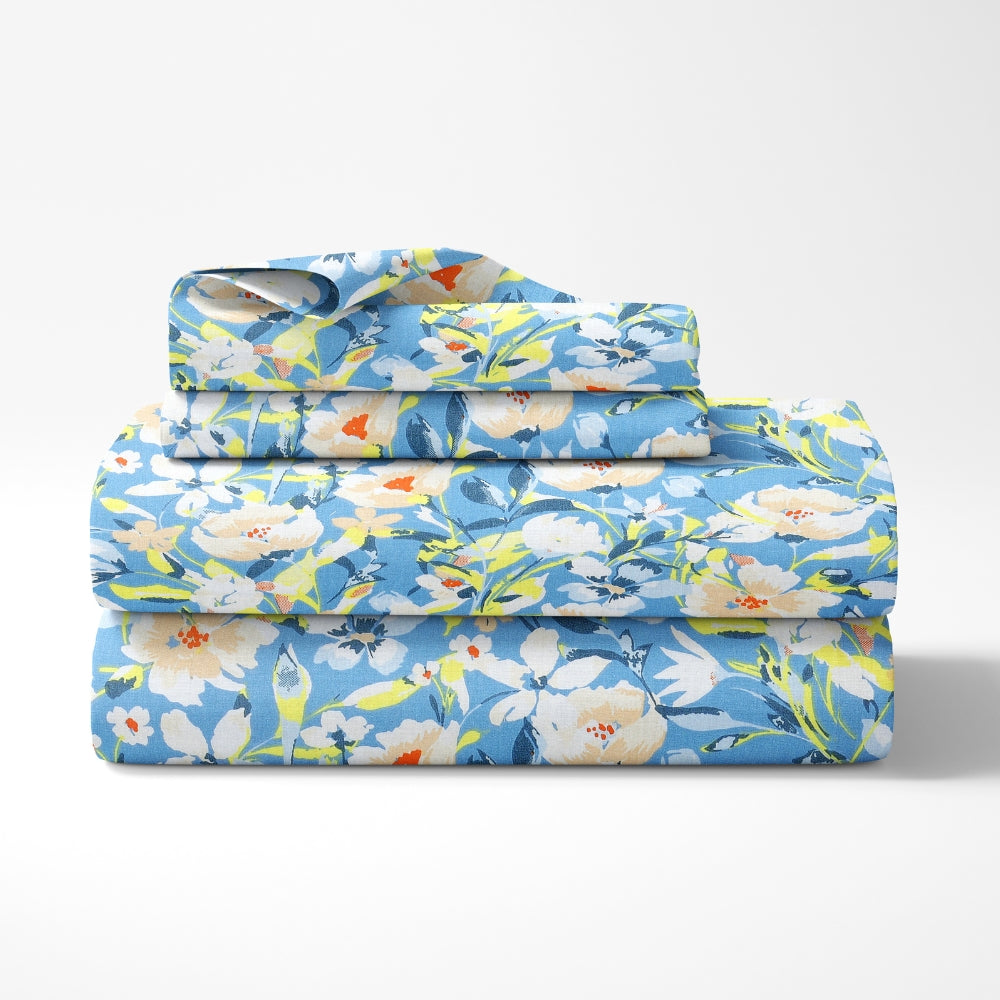 100% Cotton Single Flat 186 TC Bedsheet, Everbelle, Blue