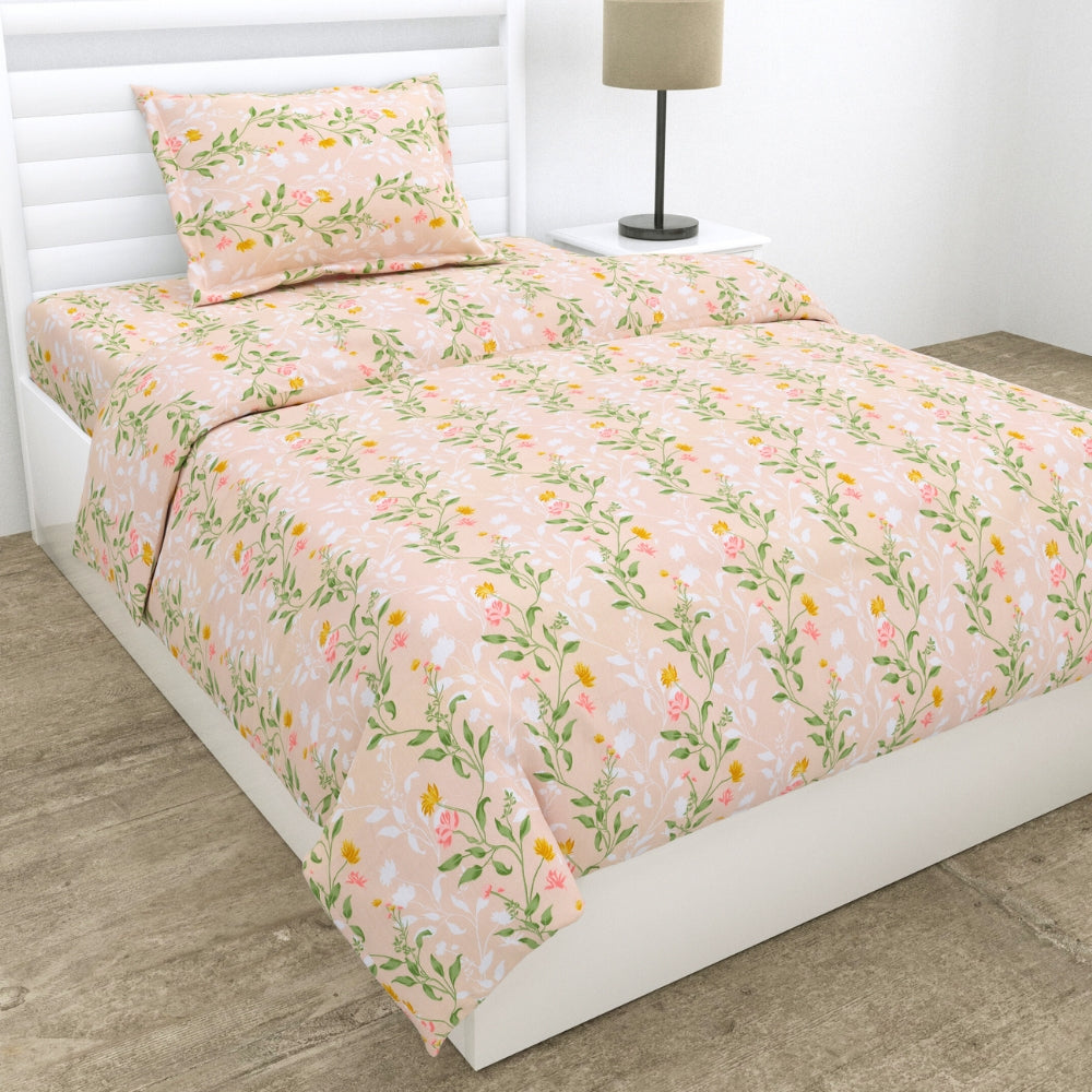 100% Cotton Single Flat 186 TC Bedsheet, Noctiflora, Pink