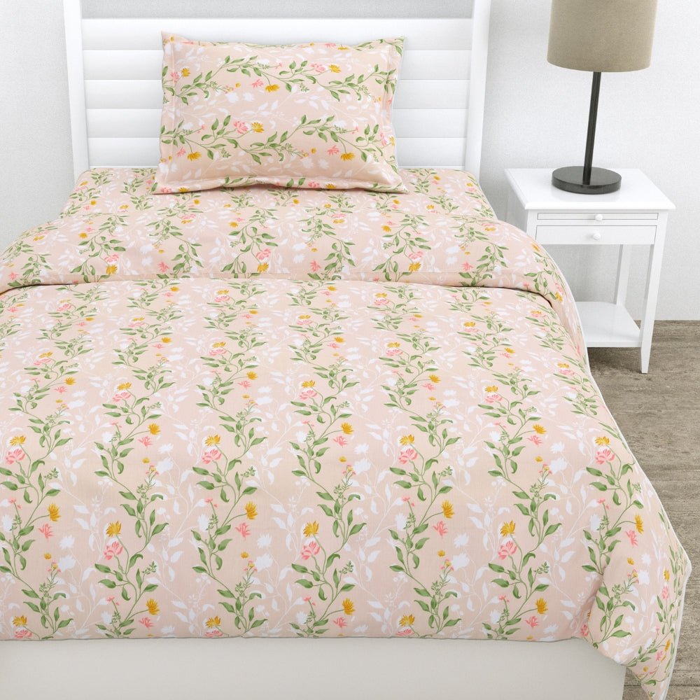 100% Cotton Single Flat 186 TC Bedsheet, Noctiflora, Pink