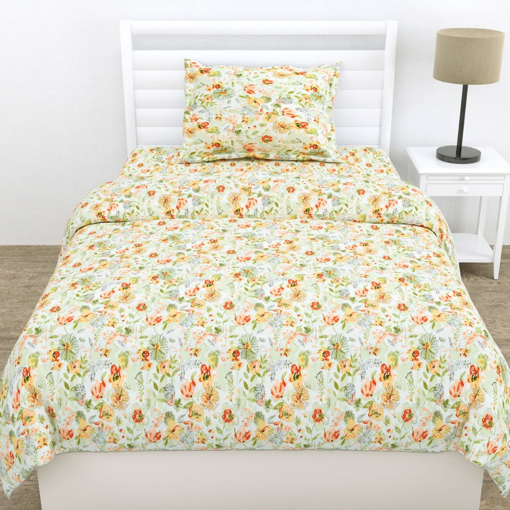 100% Cotton Single Flat 186 TC Bedsheet, Petaline, Multicolor