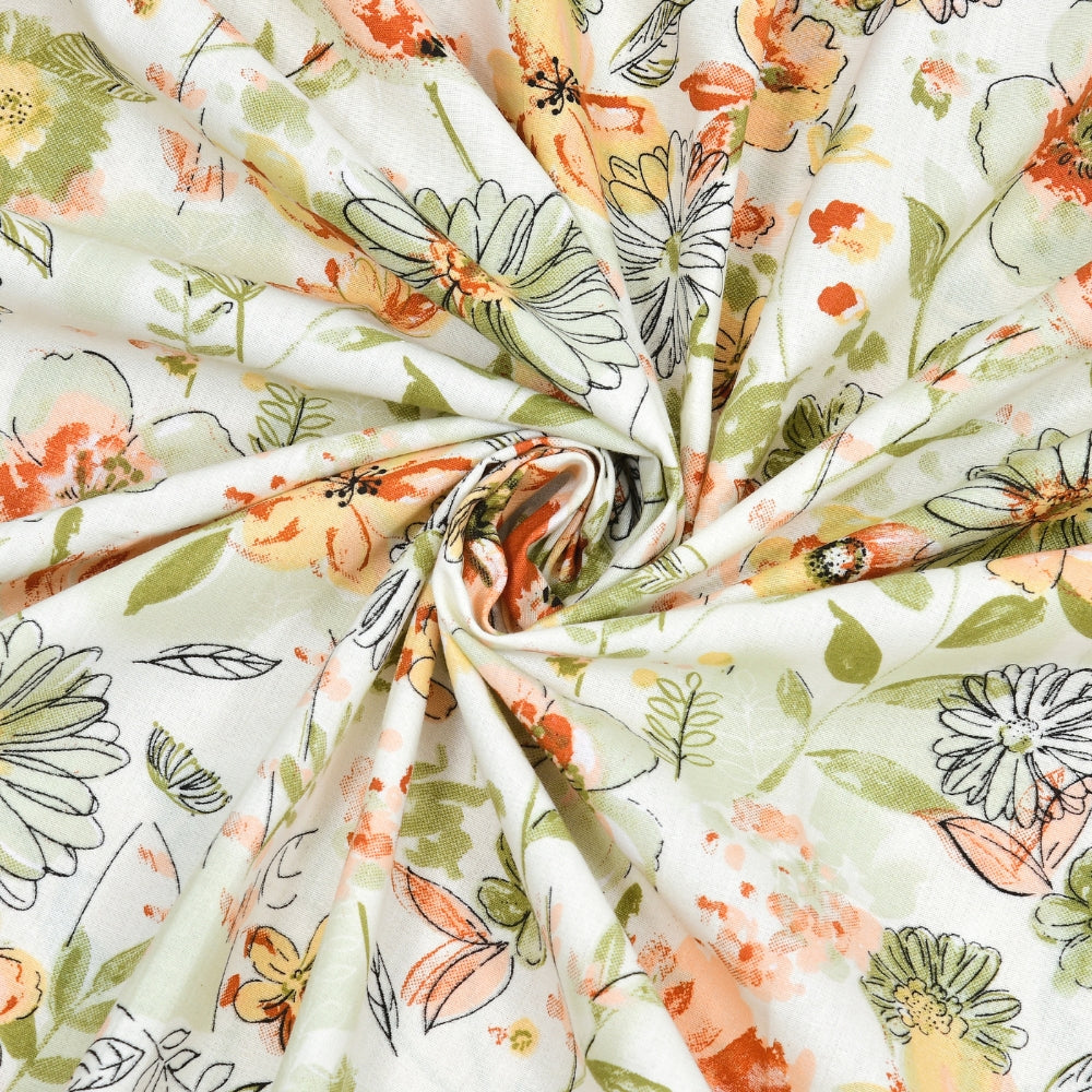 100% Cotton Single Flat 186 TC Bedsheet, Petaline, Multicolor