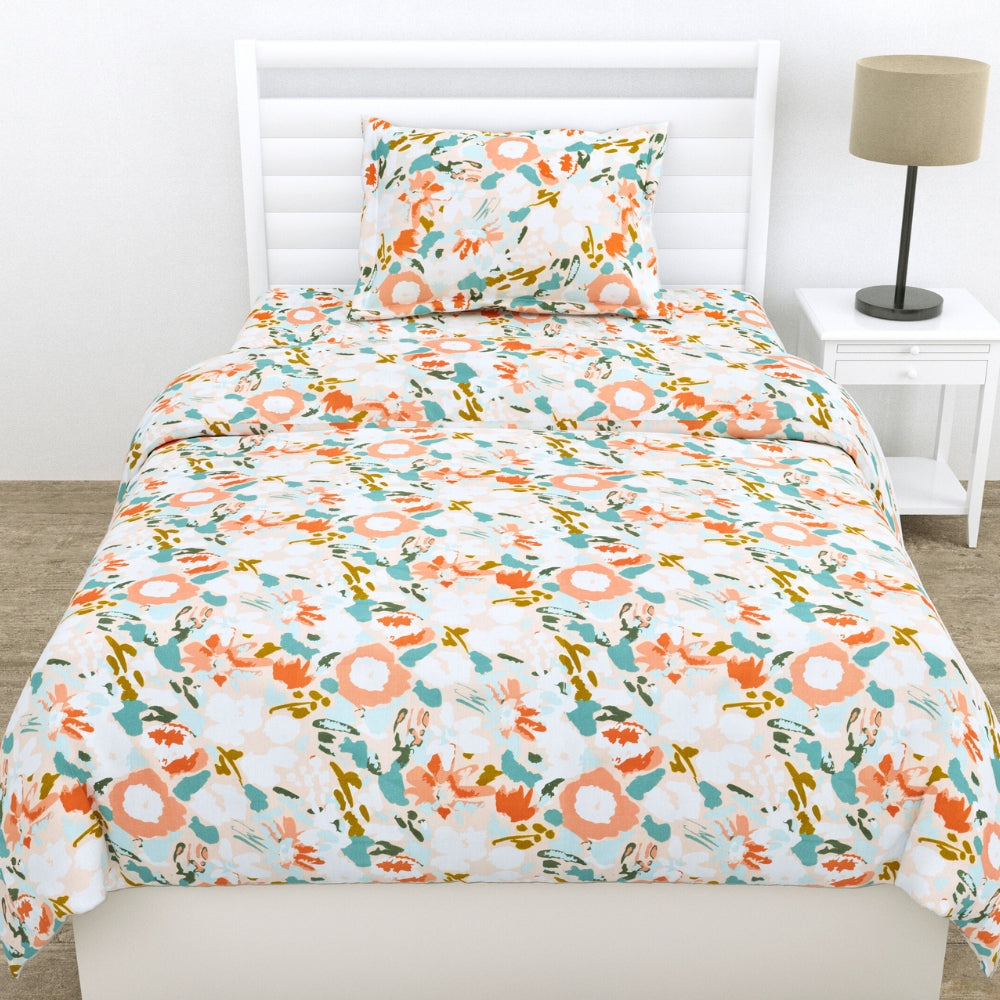 100% Cotton Single Flat 186 TC Bedsheet, Blushbloom, Multicolor