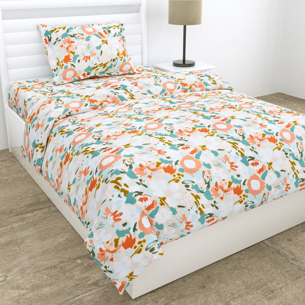 100% Cotton Single Flat 186 TC Bedsheet, Blushbloom, Multicolor