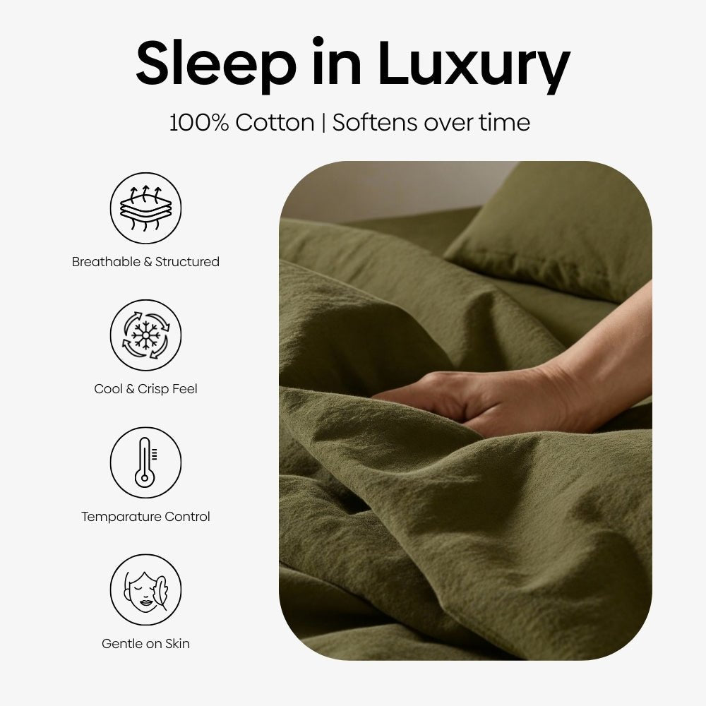 Organic Cotton Bedsheet - Verdant Haze 300 TC Percale - Bedsheets | haus & kinder