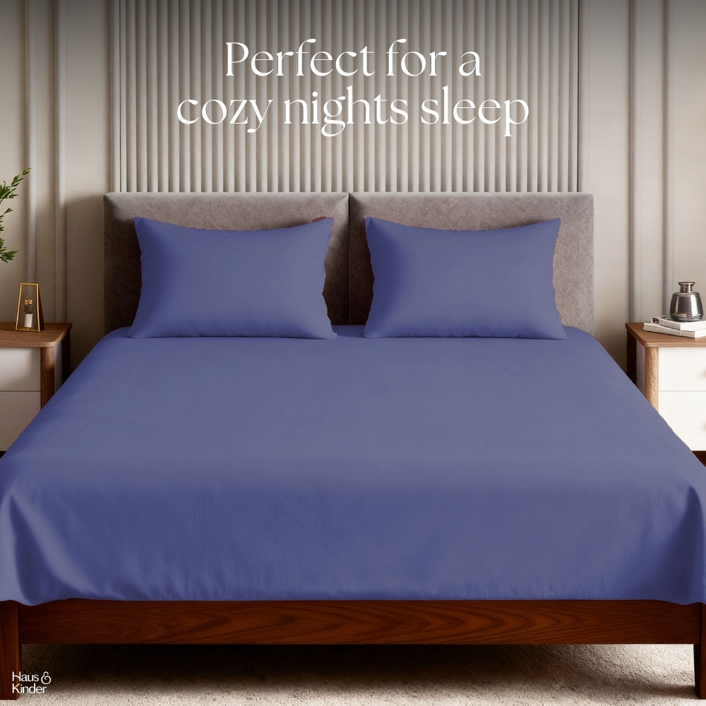 Luxury 300 TC Sateen 100% Cotton King Flat Bedsheet, Blue Haze