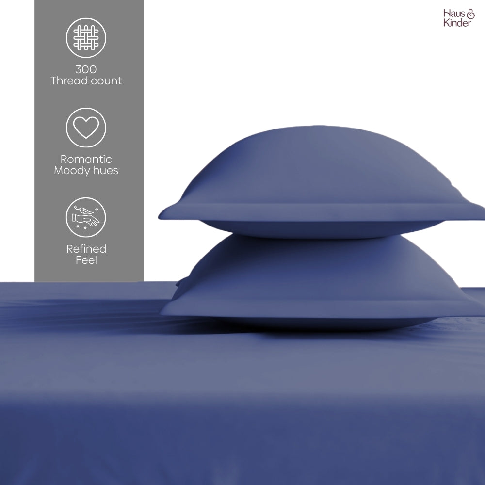 Luxury 300 TC Sateen 100% Cotton King Flat Bedsheet, Blue Haze