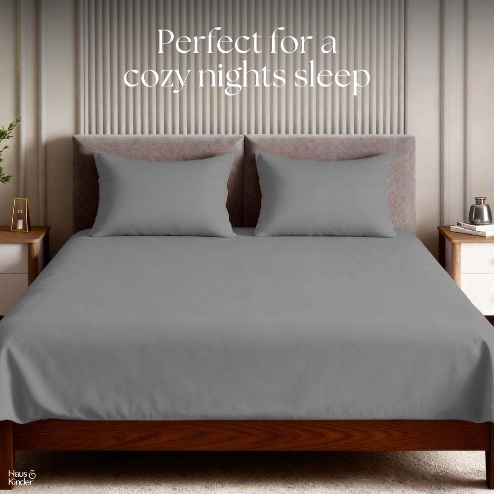 Luxury 300 TC Sateen 100% Cotton King Flat Bedsheet, Fogstone