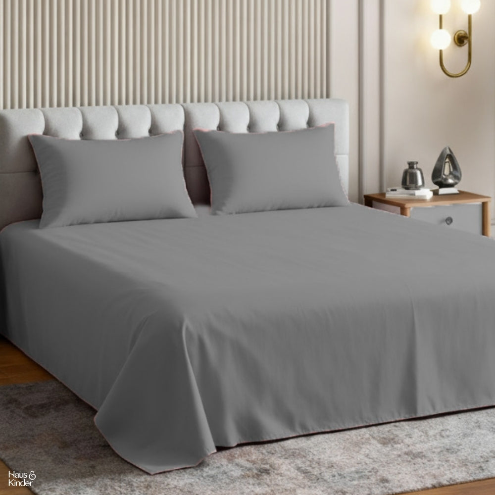 Luxury 300 TC Sateen 100% Cotton King Flat Bedsheet, Fogstone