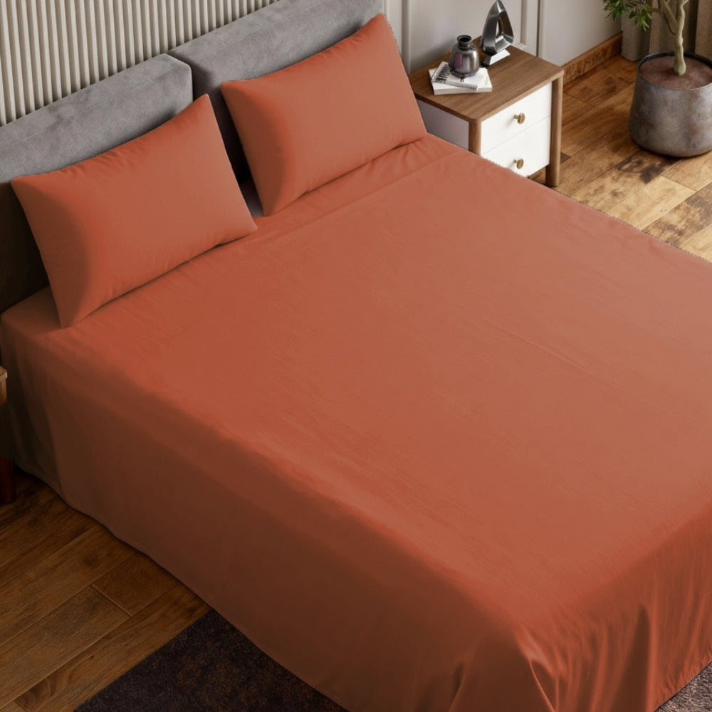 Luxury 300 TC Sateen 100% Cotton Bedsheet, Terracotta Dreams