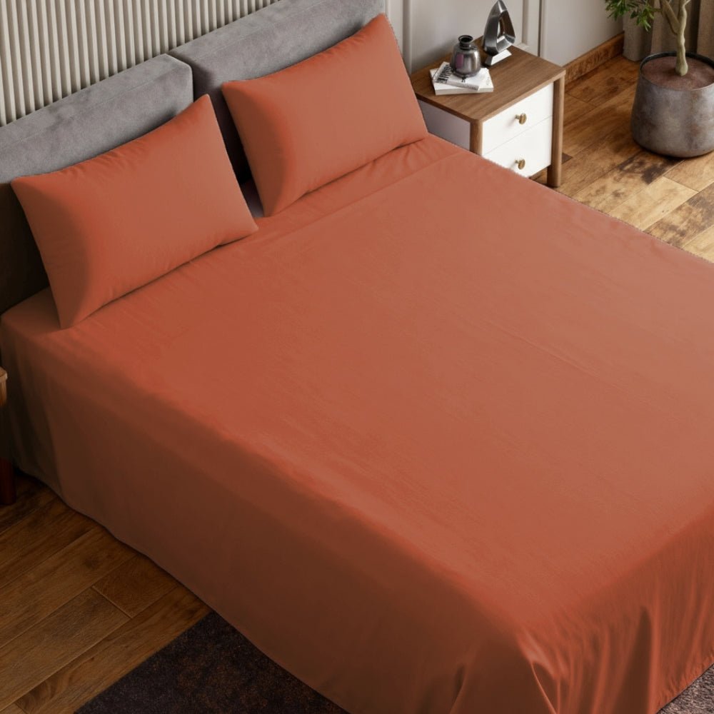 Luxury 300 TC Sateen 100% Cotton Bedsheet, Terracotta Dreams - Bedsheets | haus & kinder