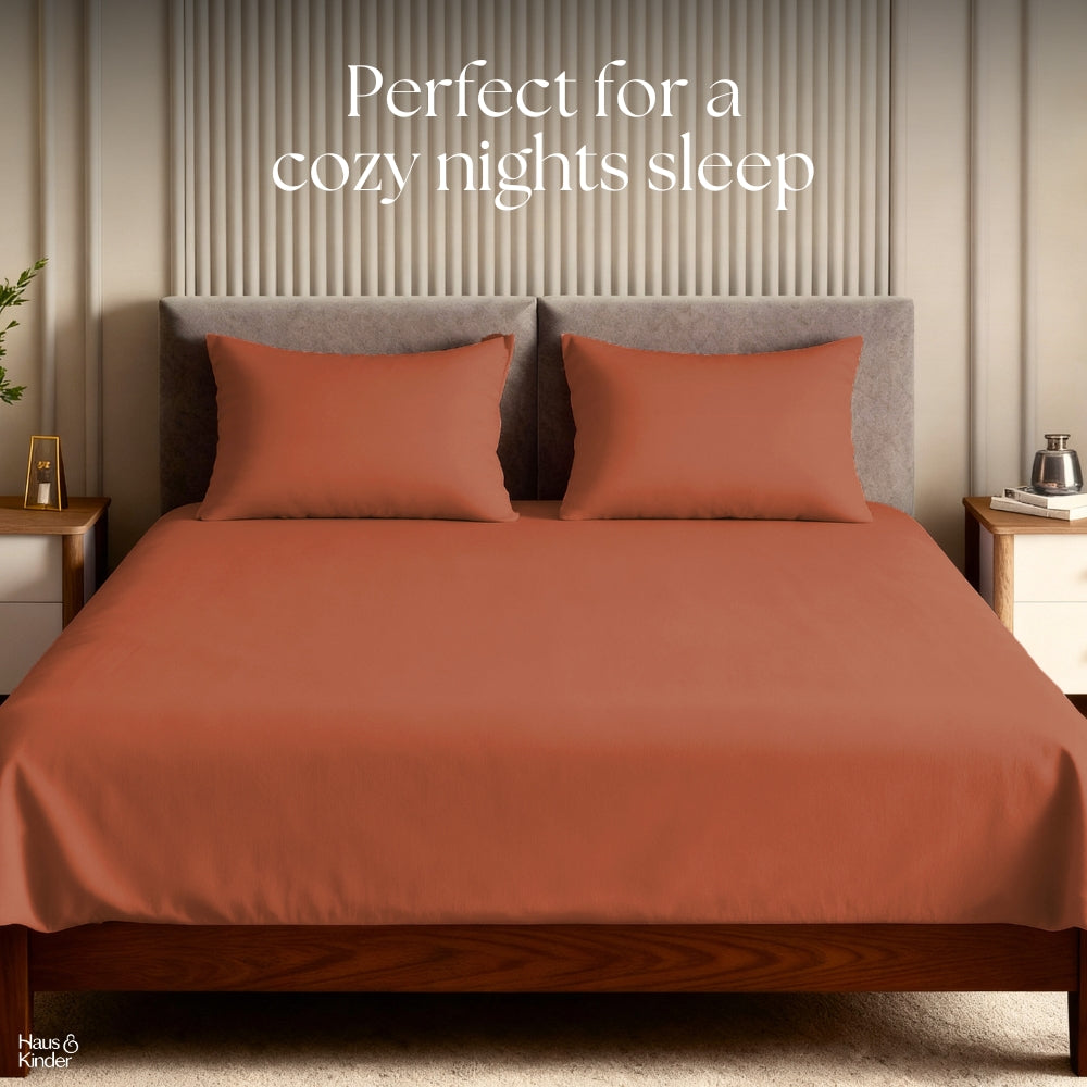 Luxury 300 TC Sateen 100% Cotton Bedsheet, Terracotta Dreams