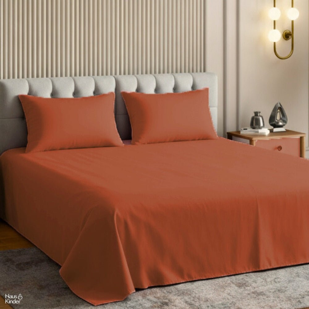Luxury 300 TC Sateen 100% Cotton Bedsheet, Terracotta Dreams - Bedsheets | haus & kinder