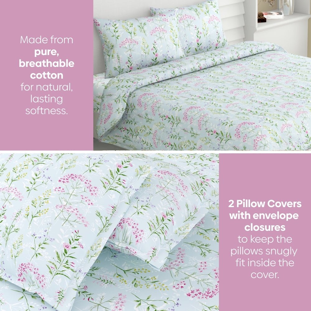 Elegant Bloom 100% Cotton Double Size Bedsheet, 186 TC - Bedsheets | haus & kinder