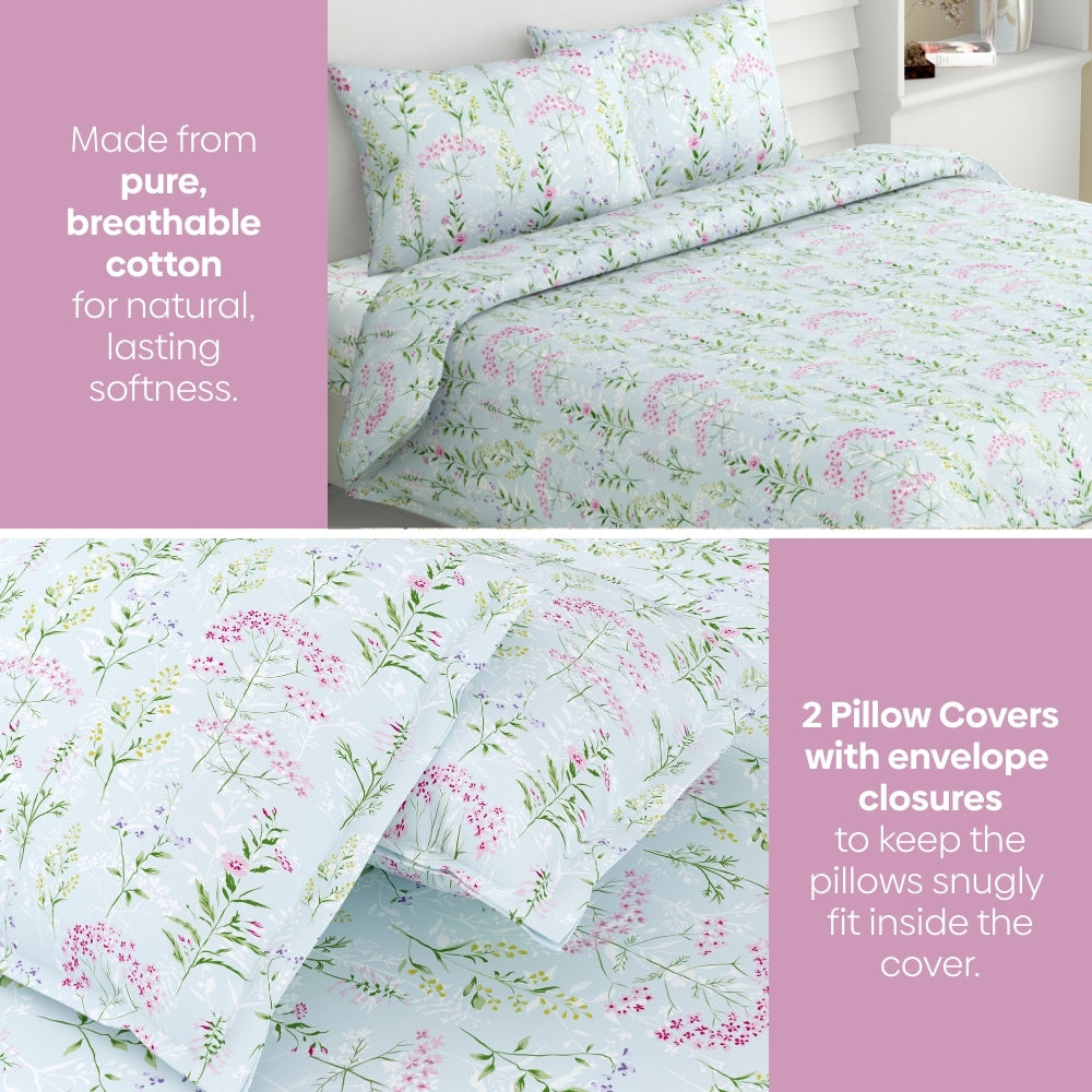 Elegant Bloom 100% Cotton Double Size Bedsheet, 186 TC