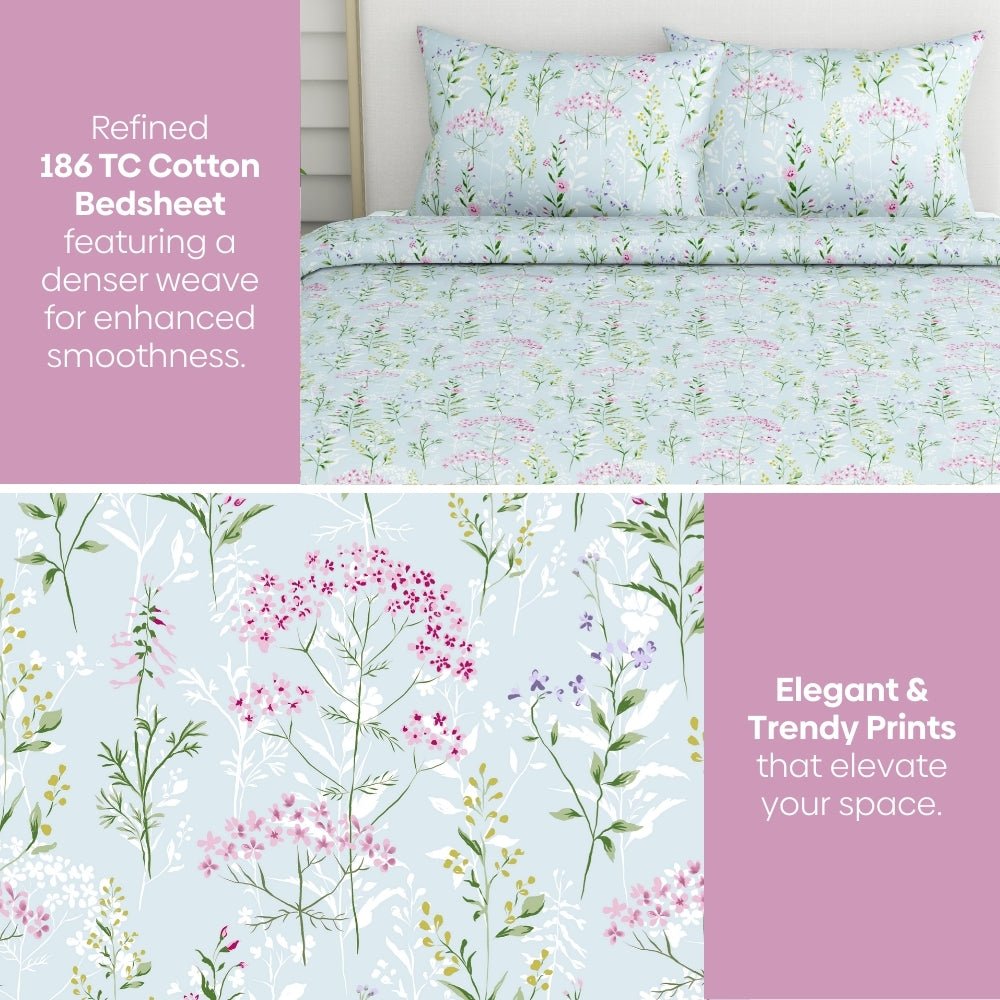 Elegant Bloom 100% Cotton Double Size Bedsheet, 186 TC - Bedsheets | haus & kinder