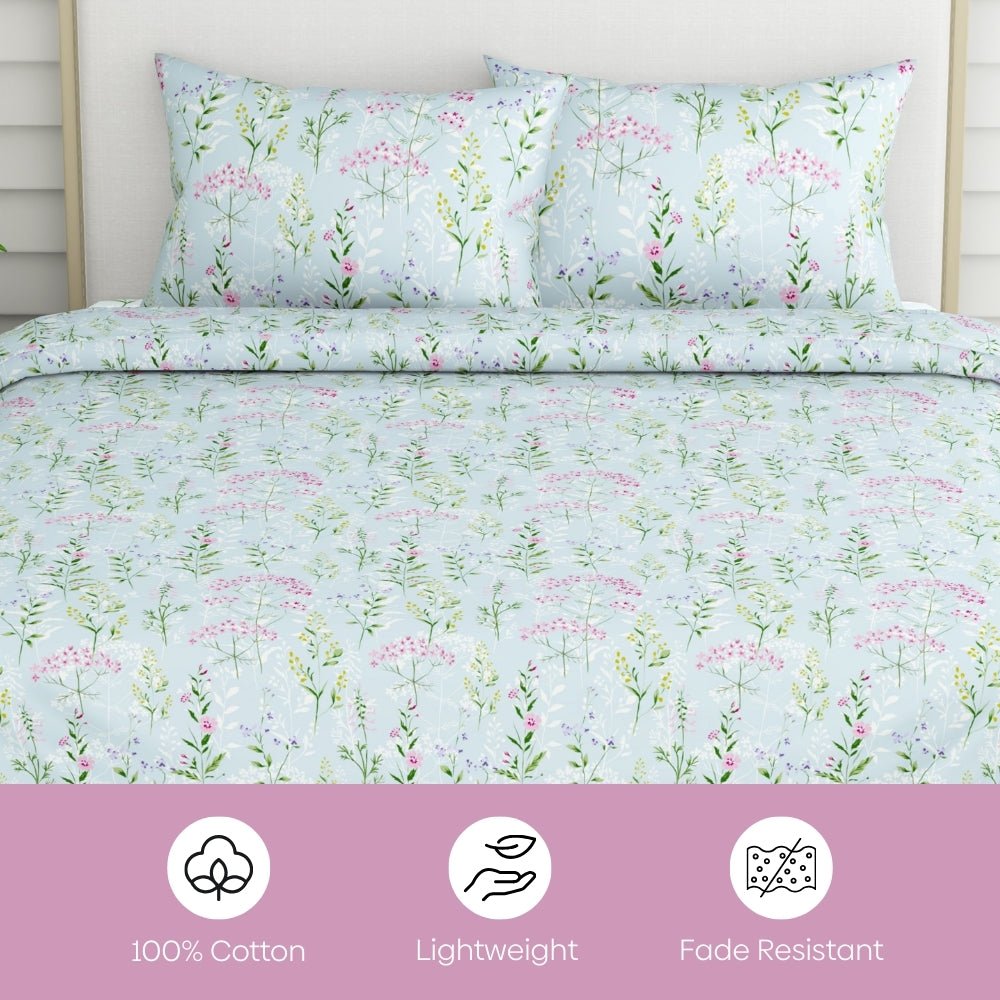 Elegant Bloom 100% Cotton Double Size Bedsheet, 186 TC - Bedsheets | haus & kinder