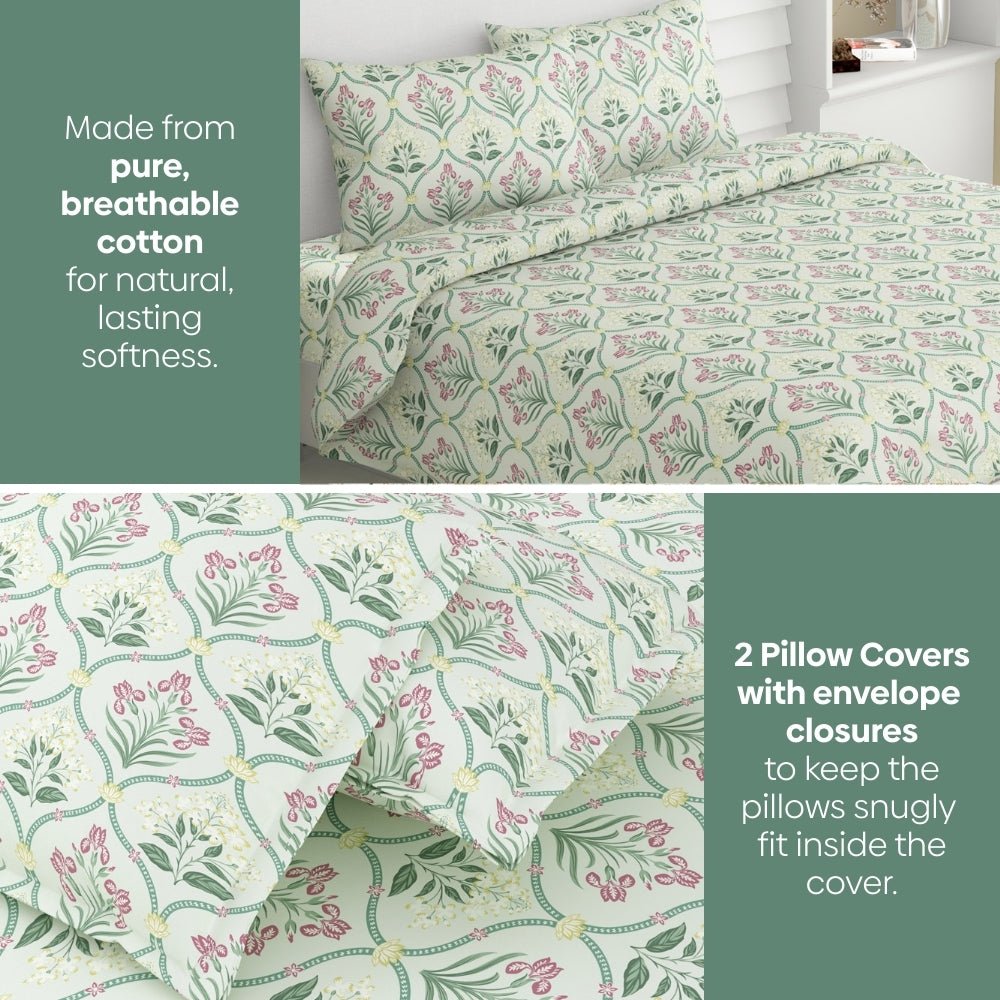 Green Blossom, 100% Cotton Double Size Bedsheet, 186 TC - Bedsheets | haus & kinder