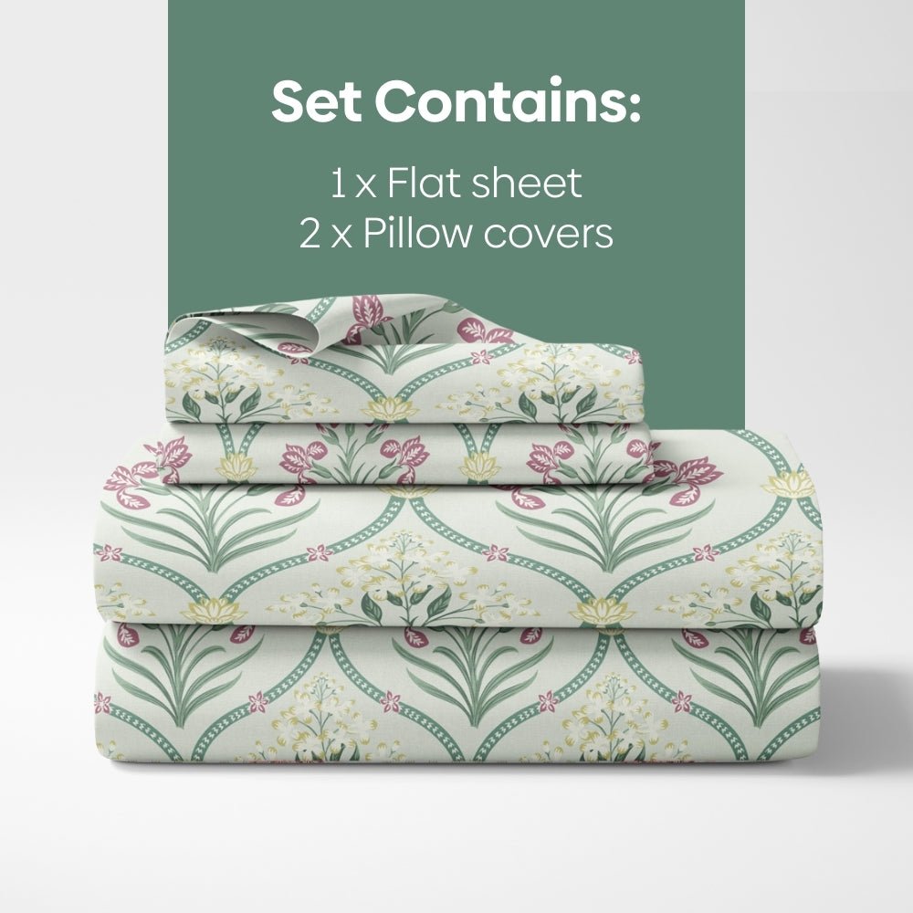 Green Blossom, 100% Cotton Double Size Bedsheet, 186 TC - Bedsheets | haus & kinder