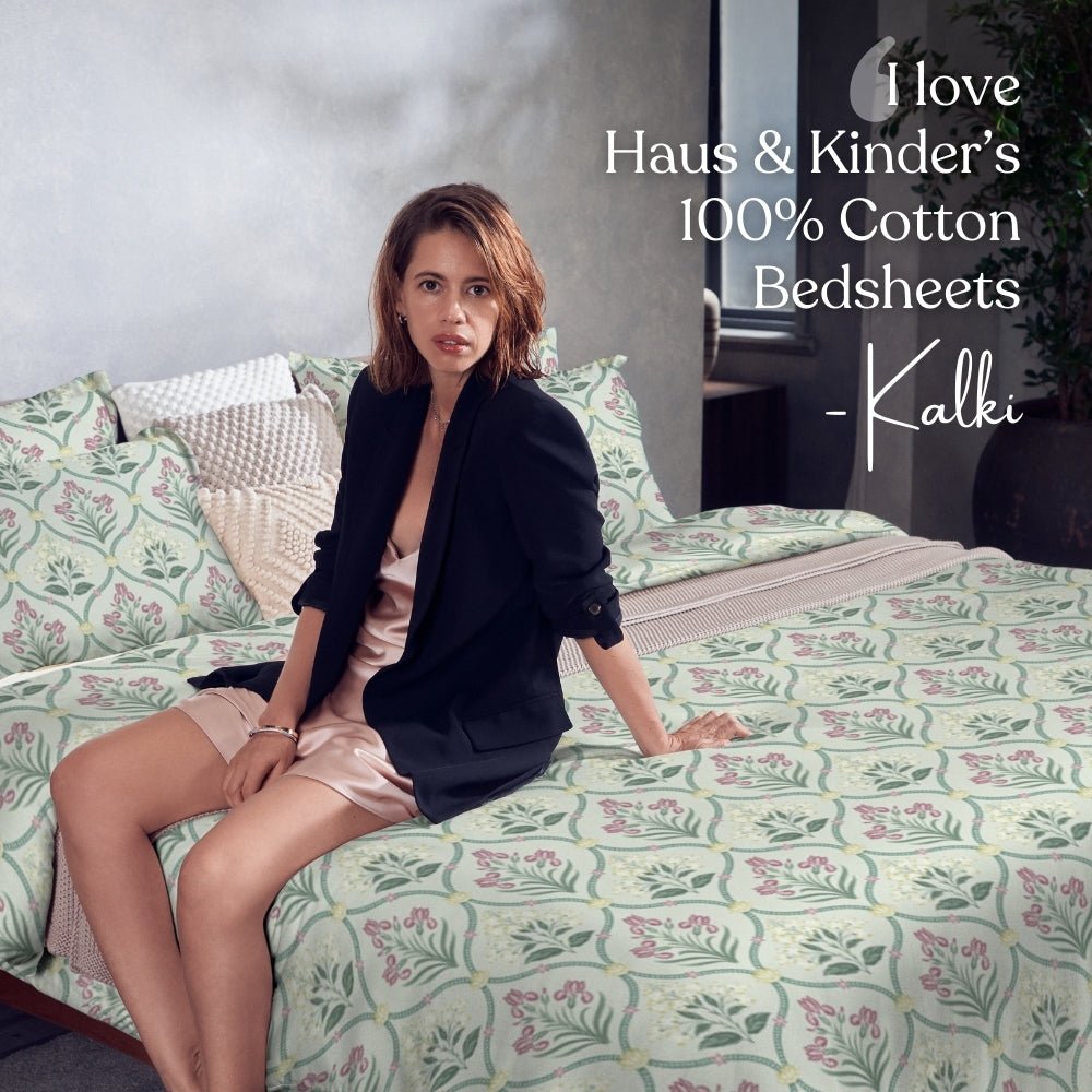 Green Blossom, 100% Cotton Double Size Bedsheet, 186 TC - Bedsheets | haus & kinder