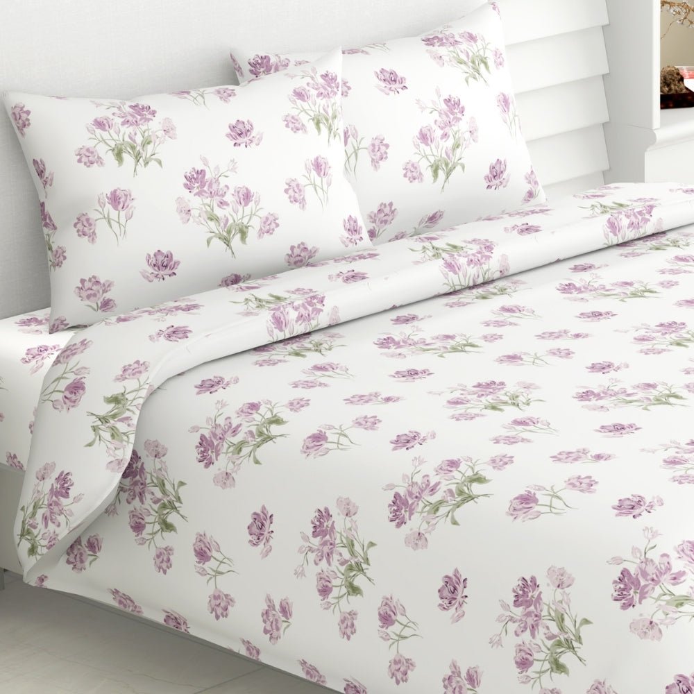 Lilac Dream 100% Cotton Double Bedsheet, 186TC - Bedsheets | haus & kinder