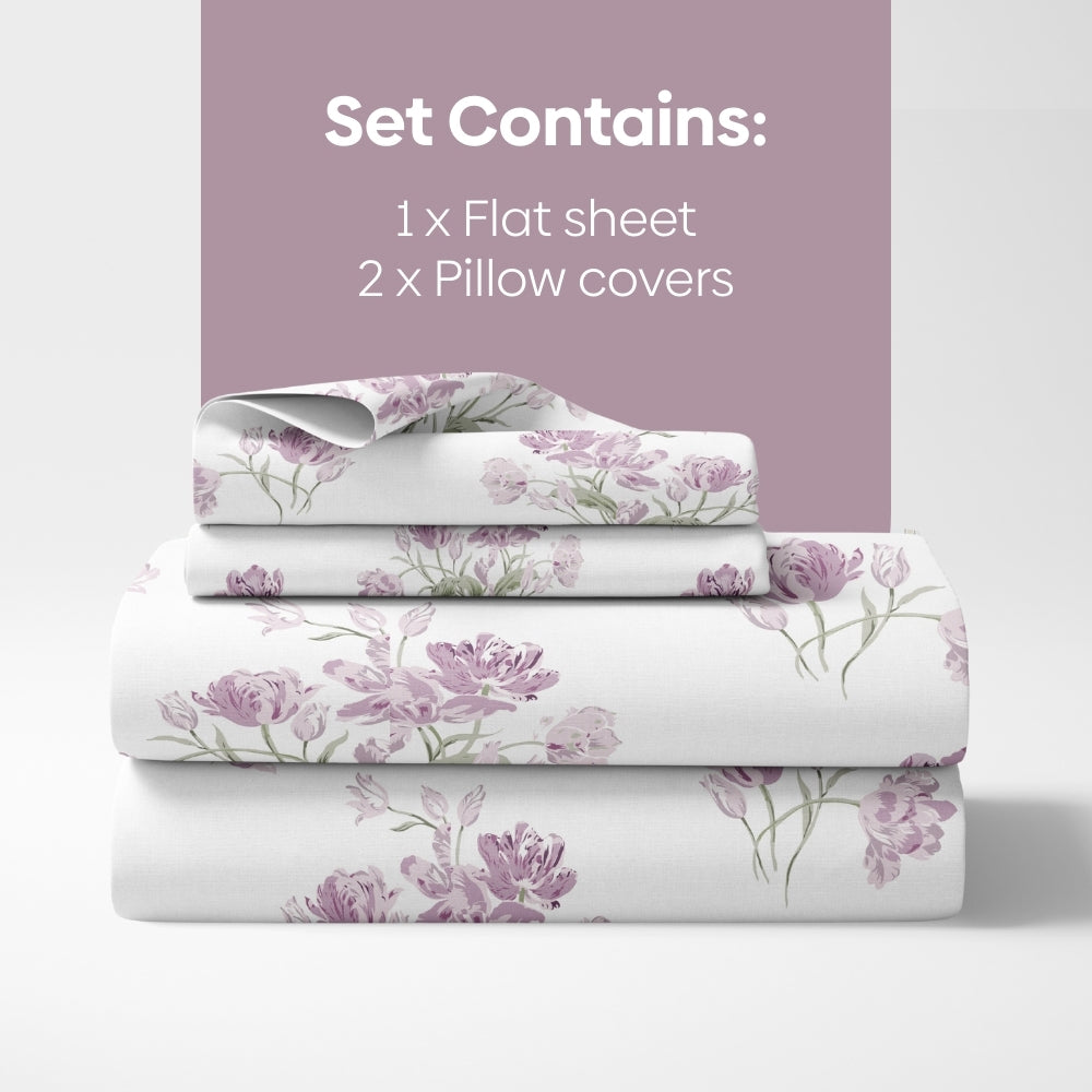 Lilac Dream 100% Cotton Double Bedsheet, 186TC